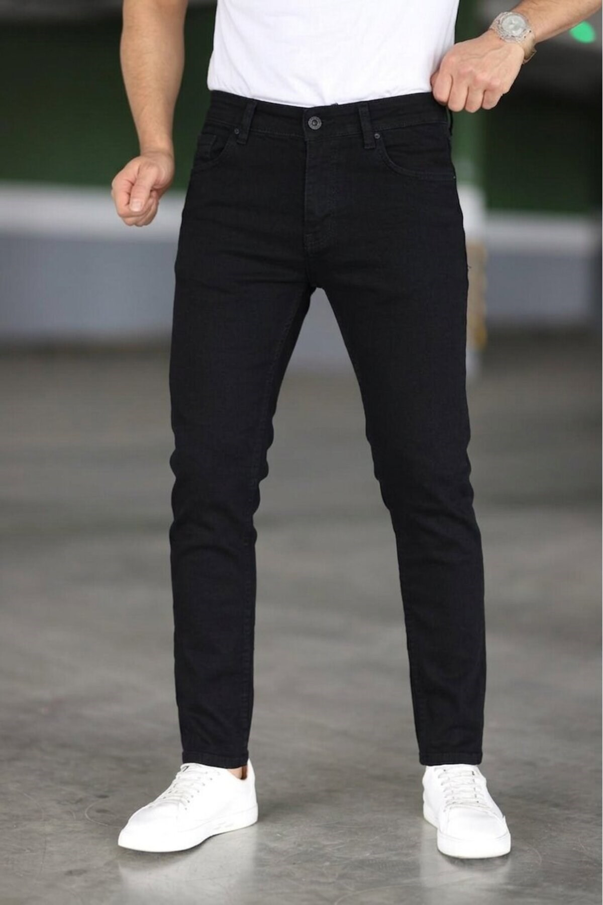 Erkek Siyah Slim Fit Likralı Jean Pantolon