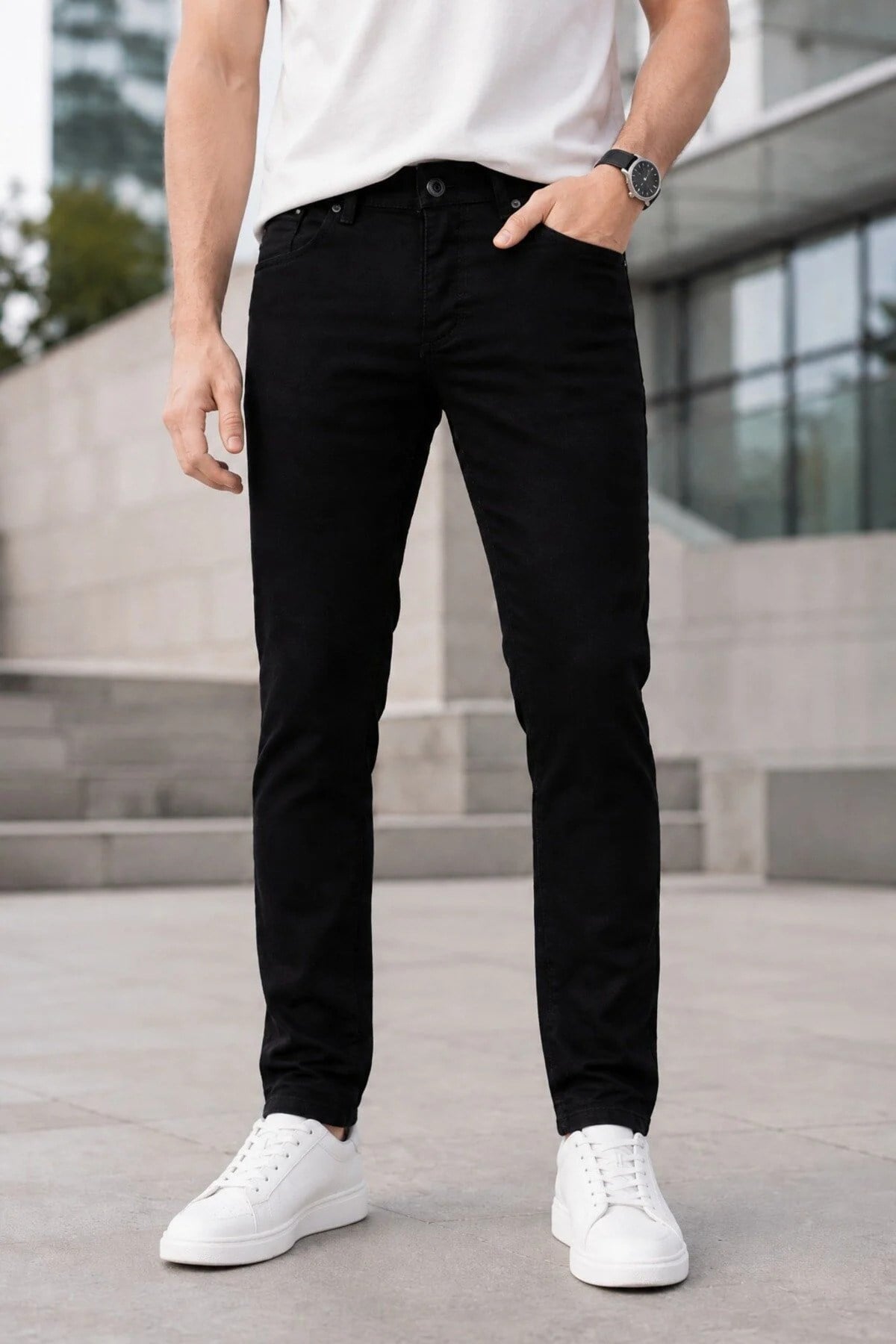 Erkek Siyah Slim Fit Likralı Jean Pantolon