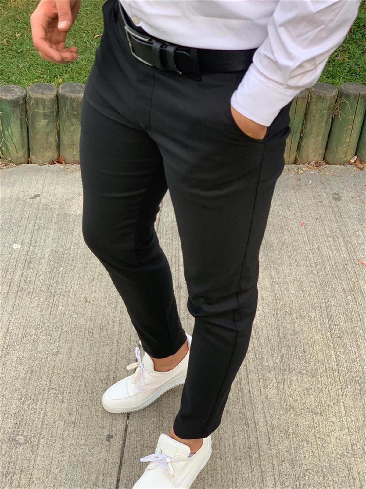 Erkek Siyah Slim Fit Pamuklu Chino Pantolon