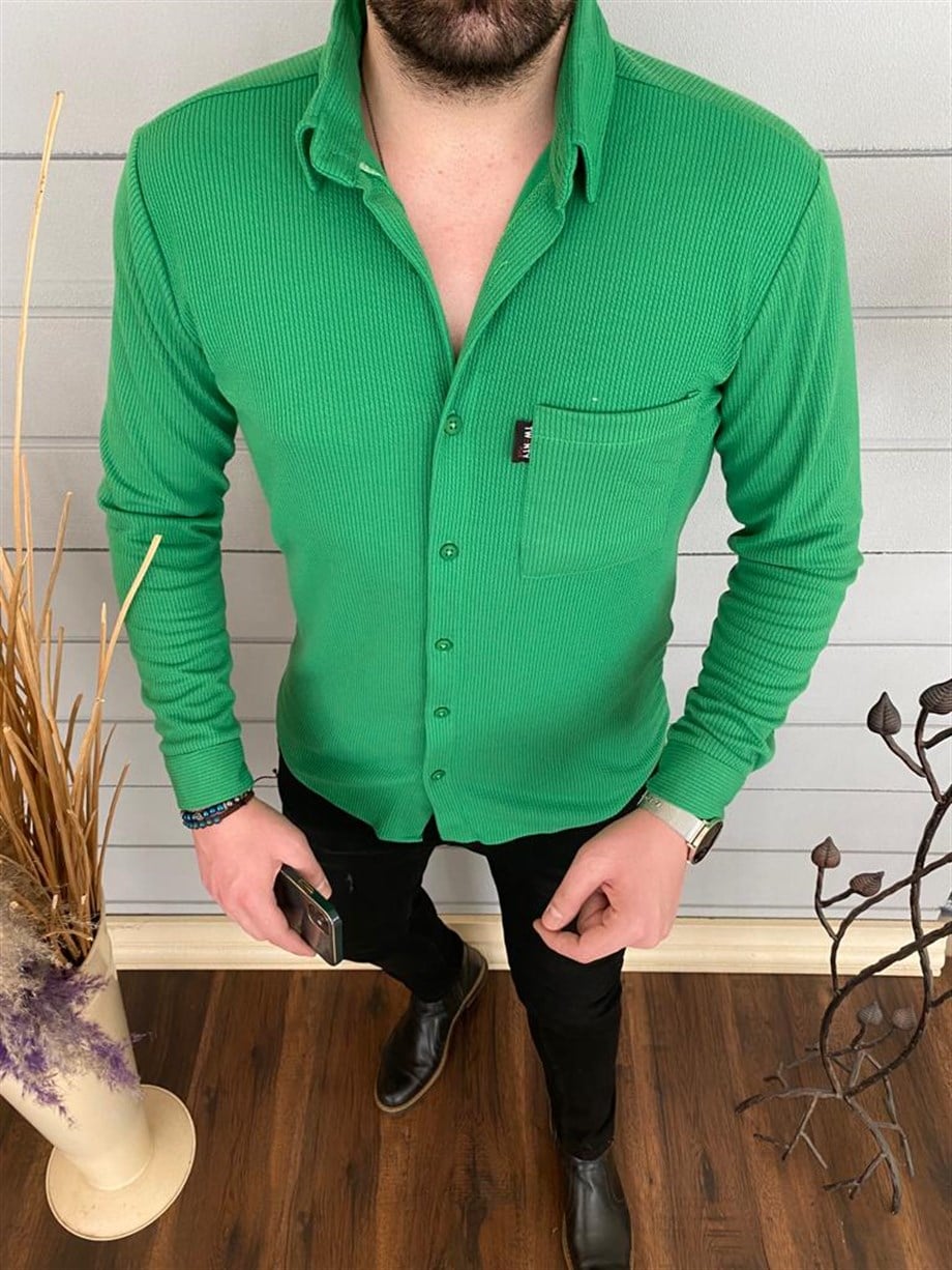 Erkek Yeşil Slim Fit Pamuklu Gömlek