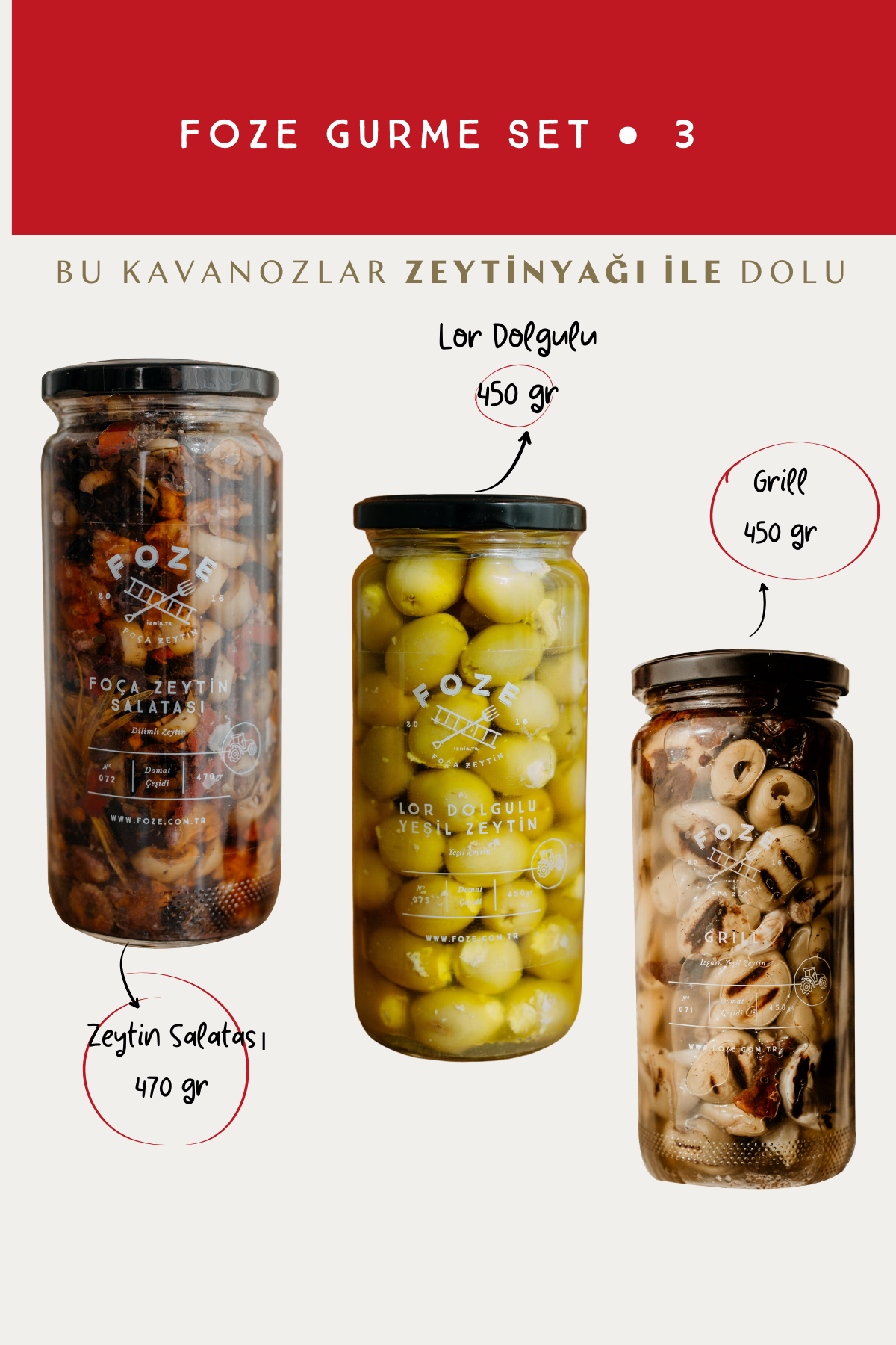 Gurme Set 3 (Grill Zeytin, Lor Dolgulu Yeşil Zeytin ,Zeytin Salatası )