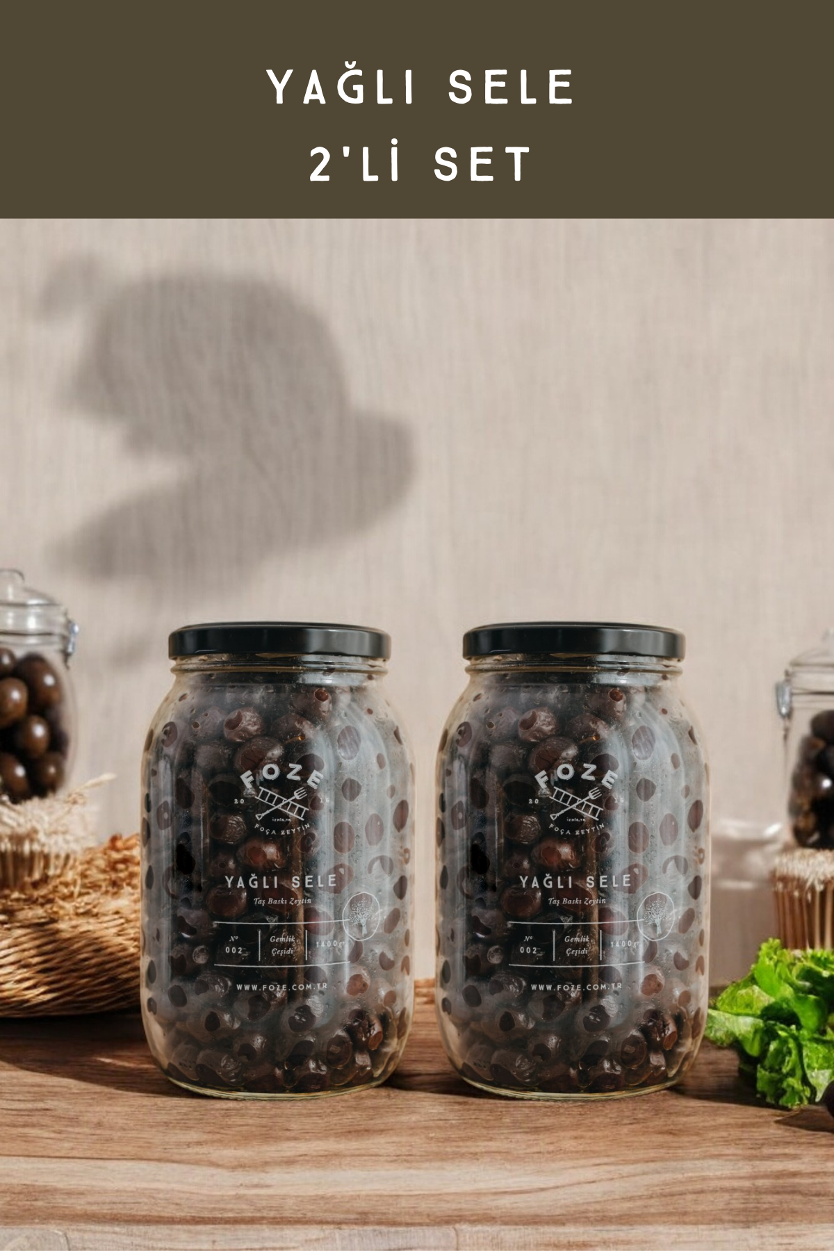 Foze Taş Baskı Doğal Yağlı Sele Siyah Salamura Zeytin 1400 gr (2'Lİ SET)