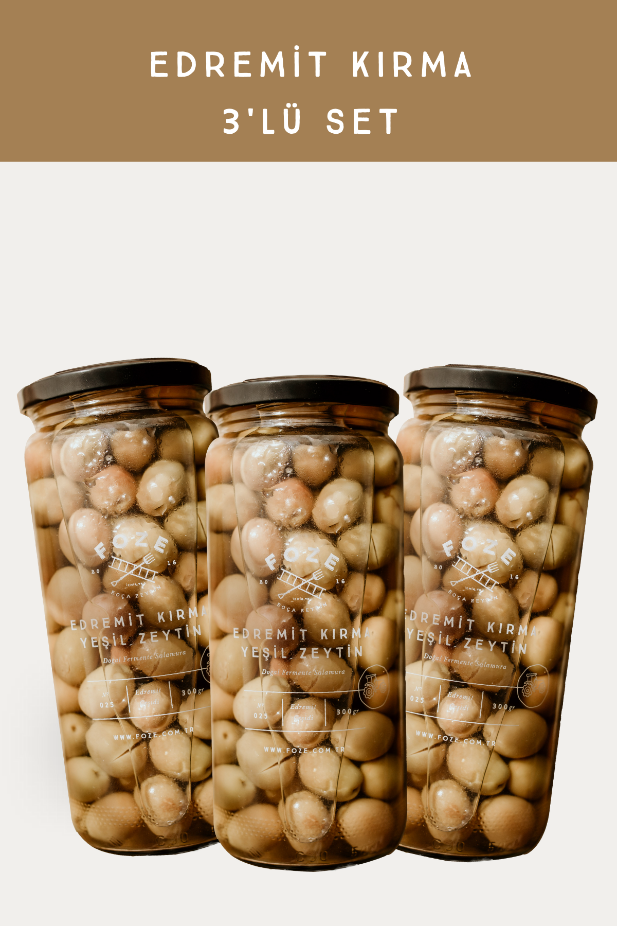 Foze Edremit Kırma Yeşil Zeytin 300 gr (3'LÜ SET)