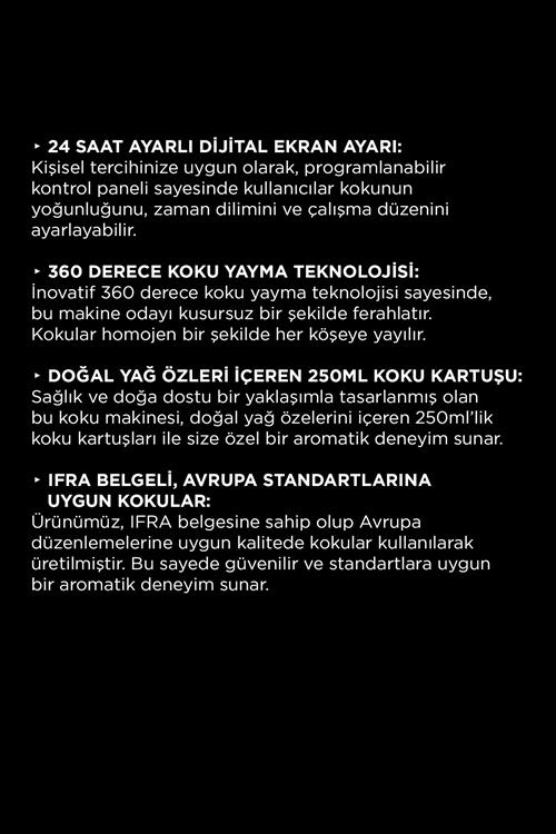 Auramax Pro 1200S Geniş Alan Koku Makinesi Beyaz ve Cute Auramax Koku Kartuşu 250 ML Seti