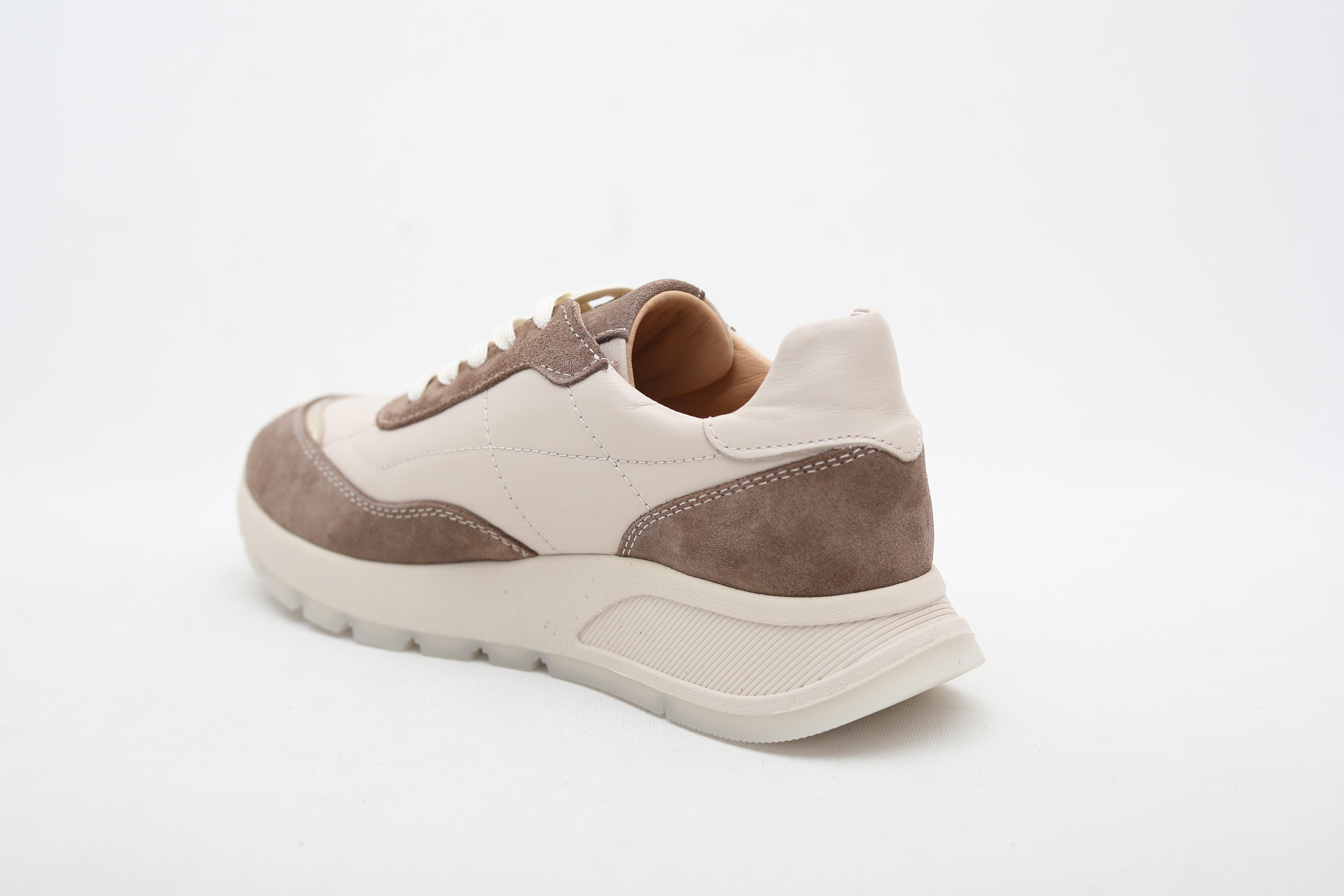 Hakiki Deri Bej Kahverengi Kadın Sneaker