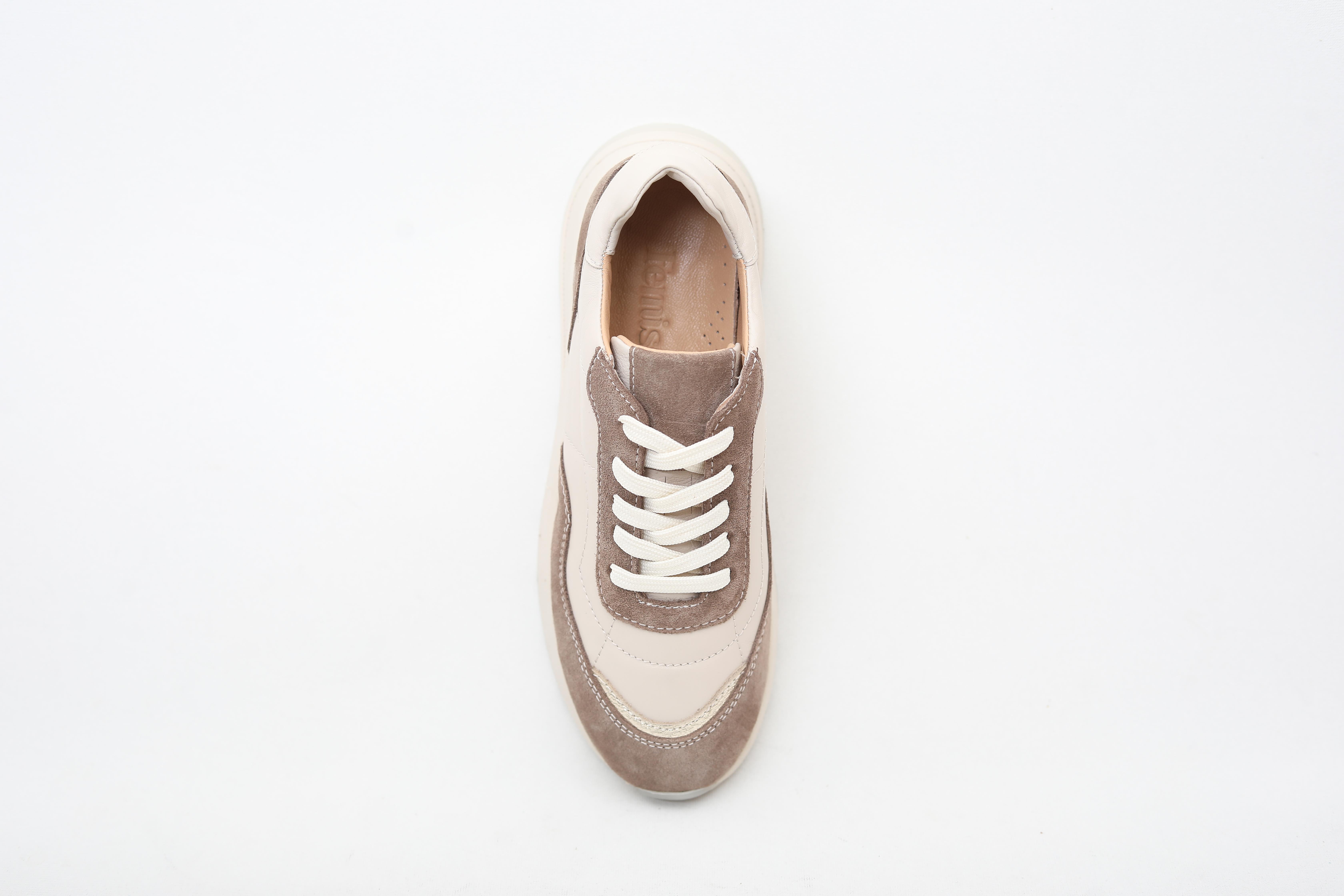Hakiki Deri Bej Kahverengi Kadın Sneaker