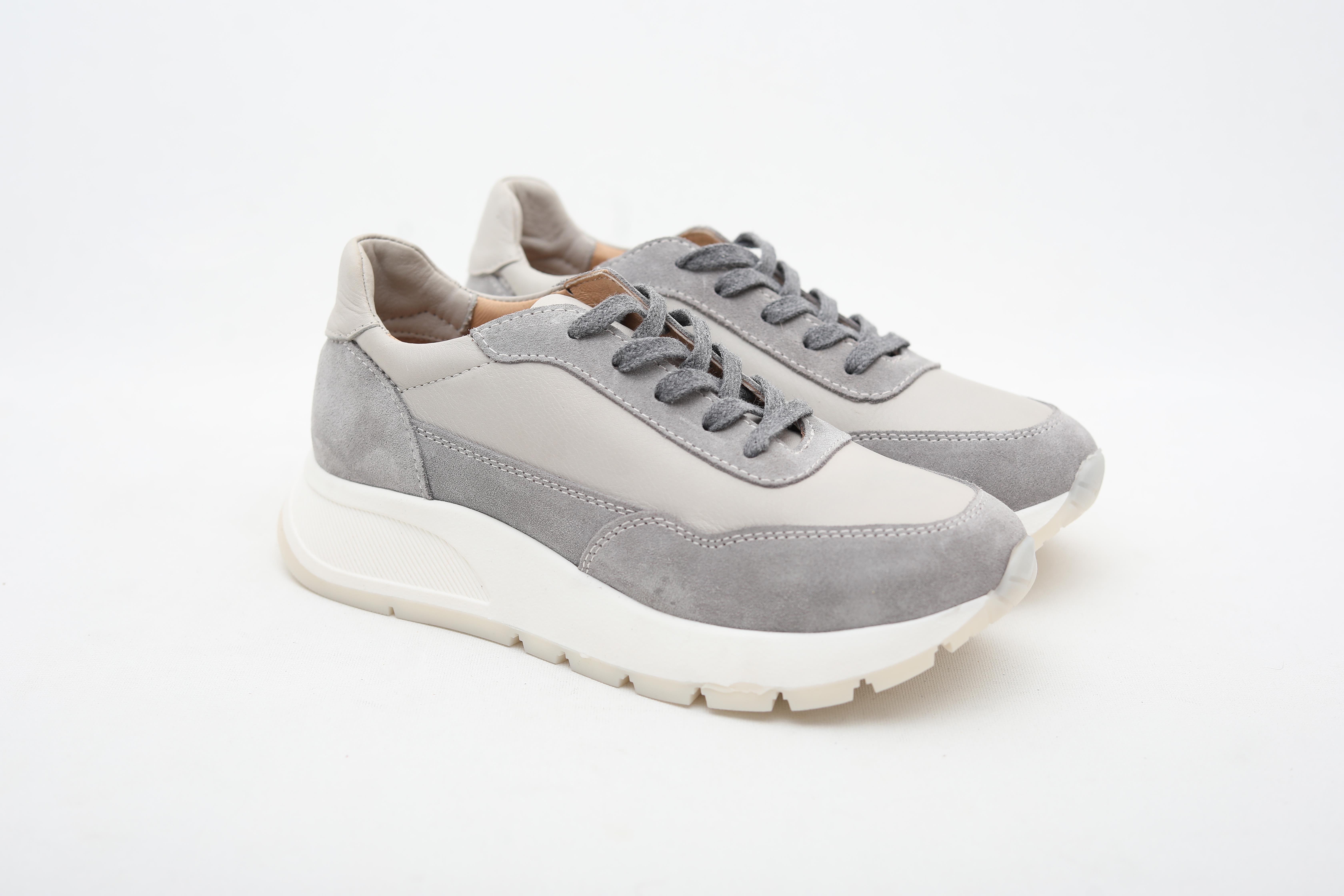 Hakiki Deri Gri Kadın Sneaker