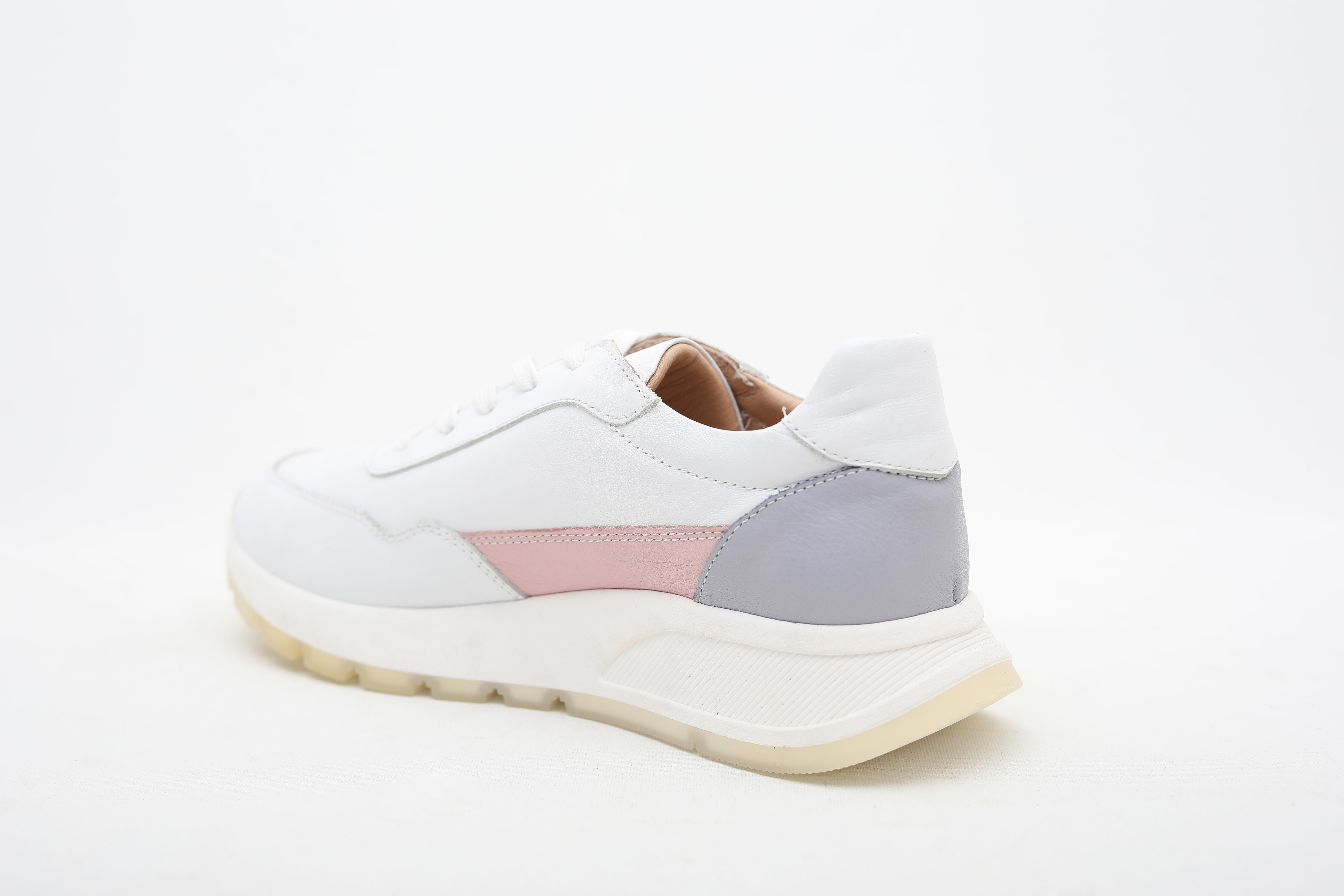 Hakiki Deri Pembe Detaylı Beyaz Kadın Sneaker 