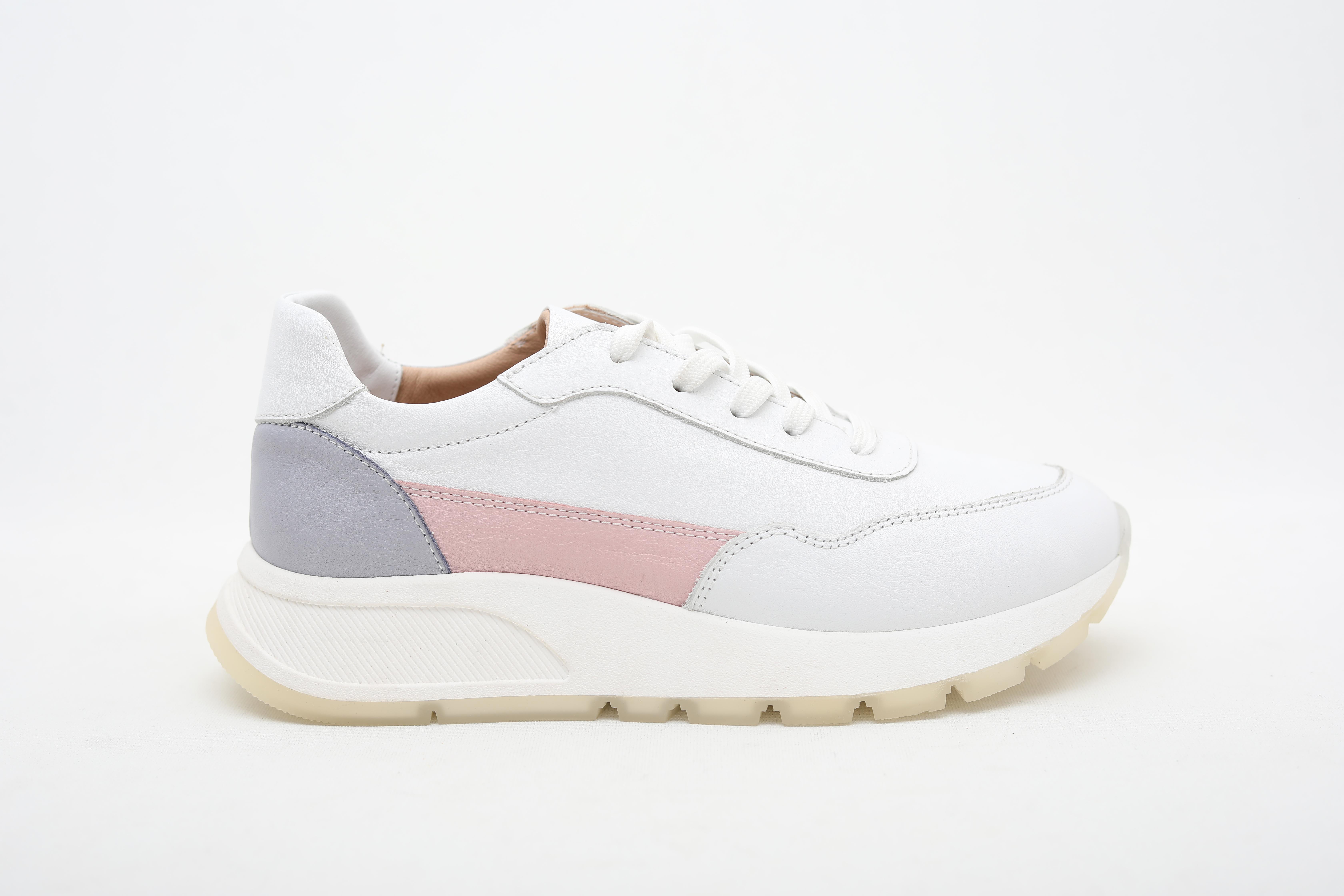 Hakiki Deri Pembe Detaylı Beyaz Kadın Sneaker 