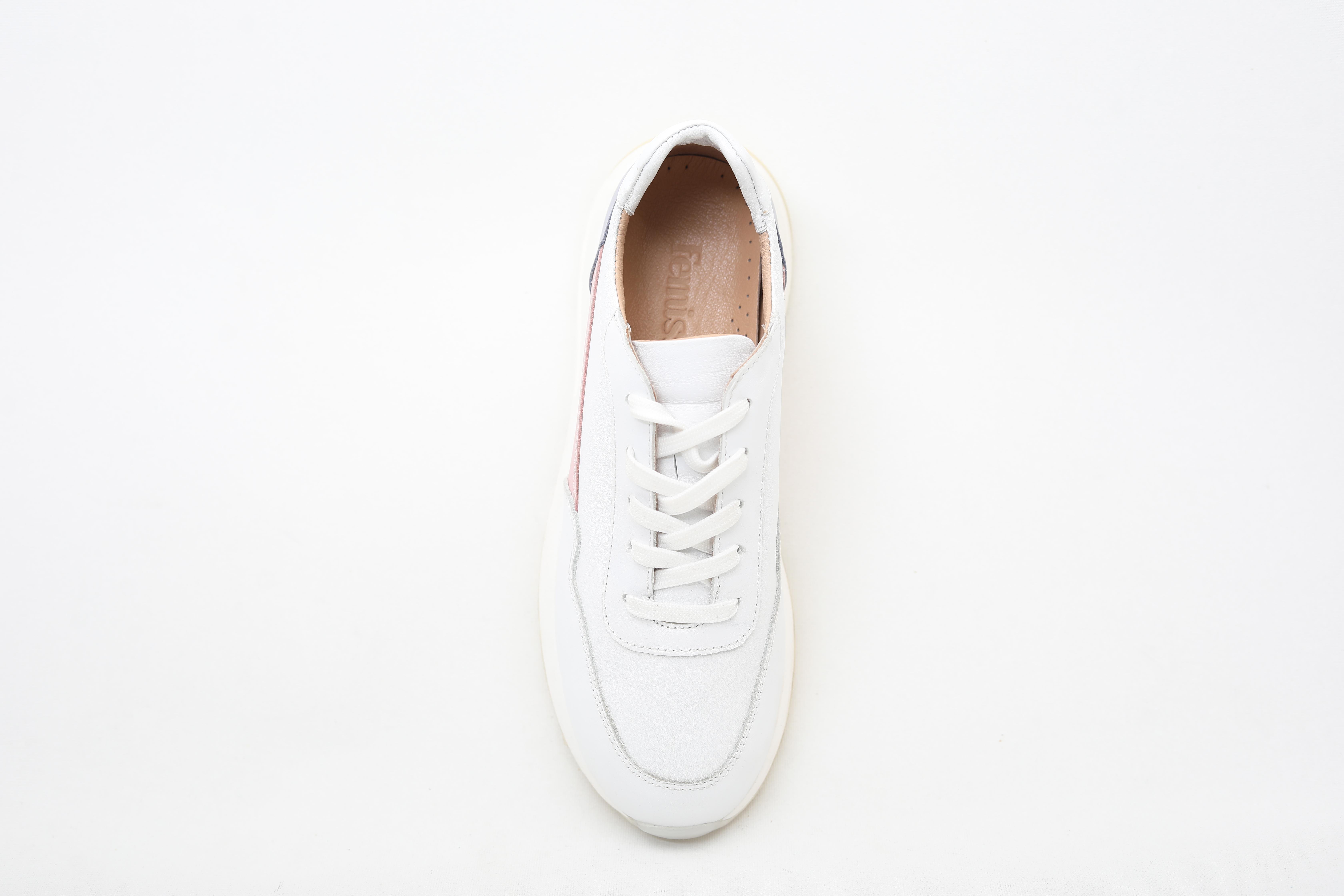 Hakiki Deri Pembe Detaylı Beyaz Kadın Sneaker 