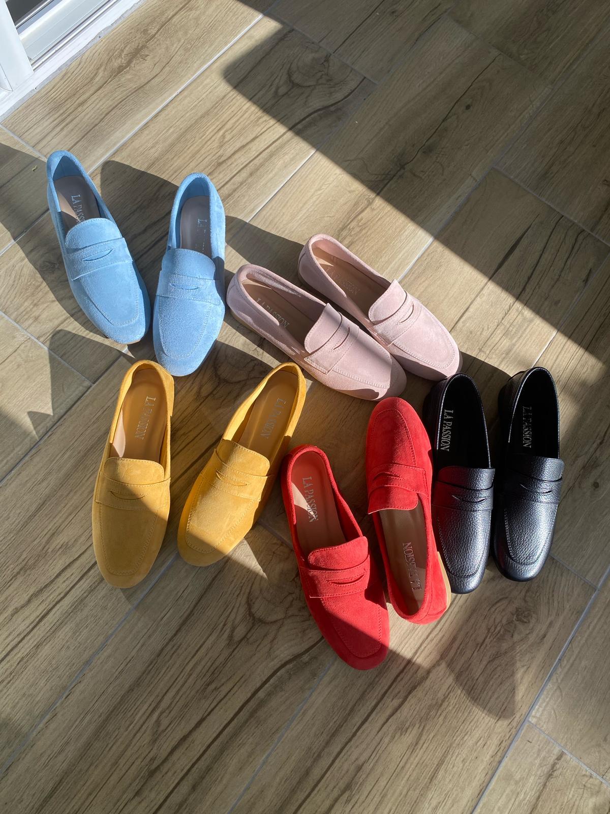 Hakiki süet deri sarı günlük kadın loafer