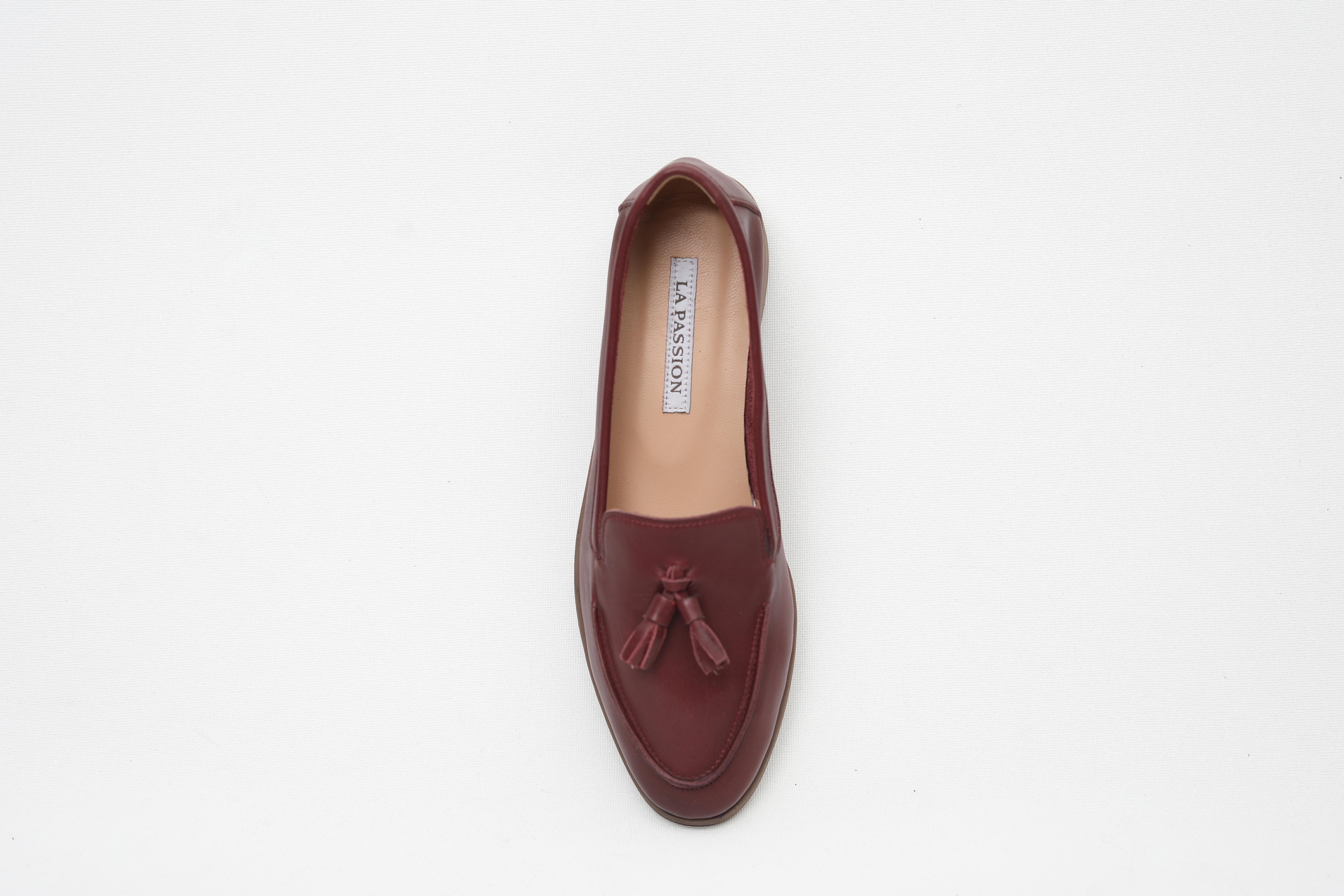 Püsküllü Hakiki Deri Bordo Kadın Loafer