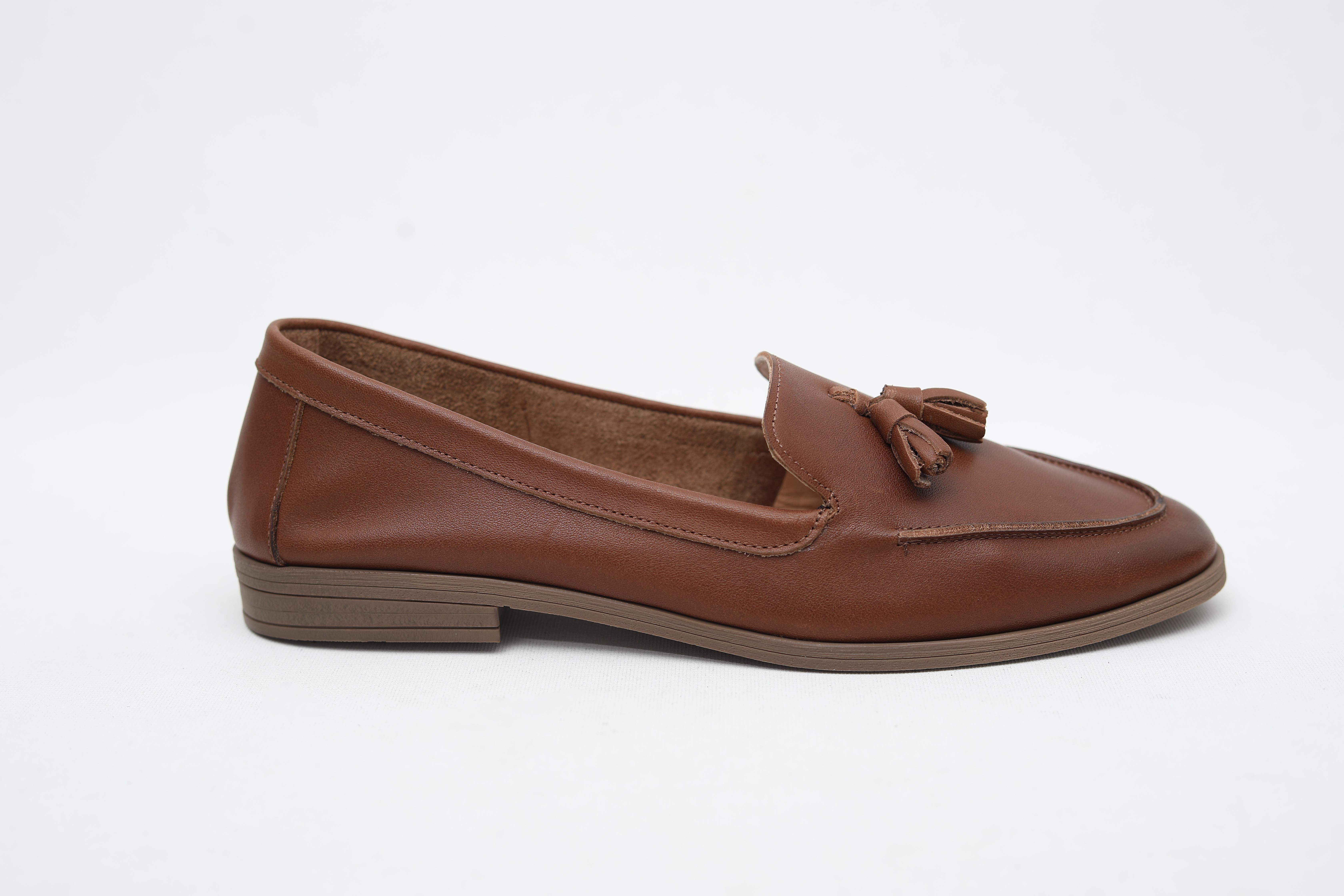 Püsküllü Hakiki Deri Kahve Kadın Loafer