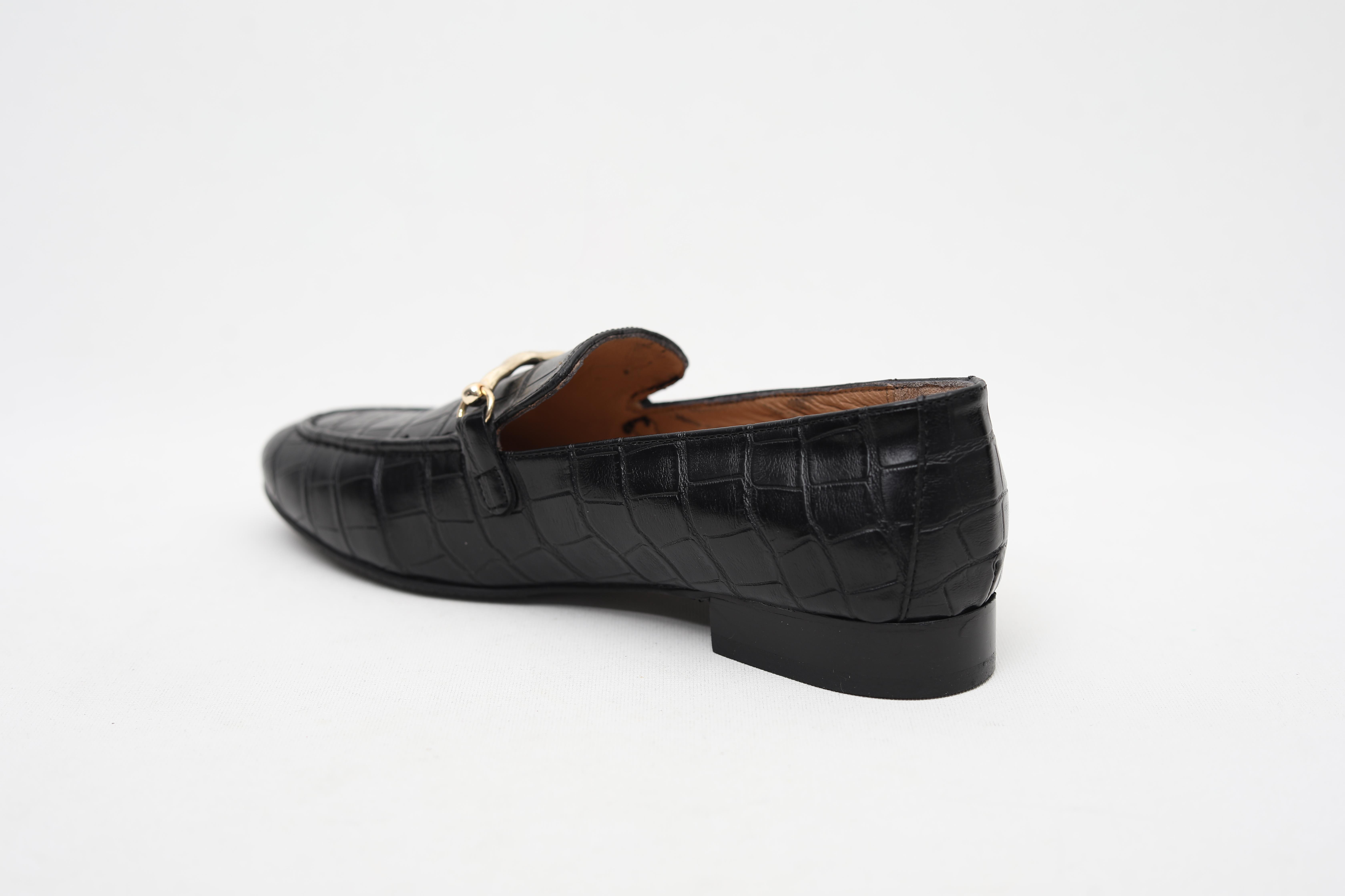 Tokalı Kroko Siyah Kadın Loafer