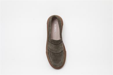 Hakiki Süet Kalın Taban Haki Kadın Loafer