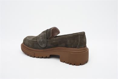 Hakiki Süet Kalın Taban Haki Kadın Loafer