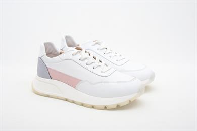 Hakiki Deri Pembe Detaylı Beyaz Kadın Sneaker 