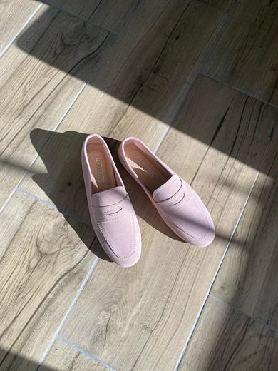 Hakiki süet deri toz pembe günlük kadın loafer