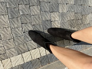Hakiki Süet Western Topuklu Siyah Kadın Bot