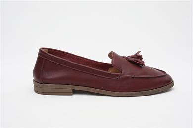 Püsküllü Hakiki Deri Bordo Kadın Loafer