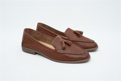 Püsküllü Hakiki Deri Kahve Kadın Loafer