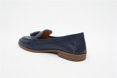 Püsküllü Hakiki Deri Lacivert Kadın Loafer