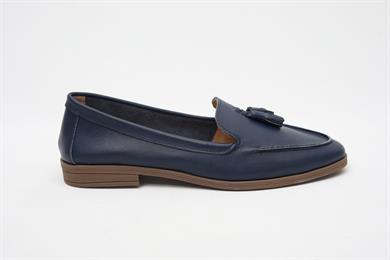 Püsküllü Hakiki Deri Lacivert Kadın Loafer