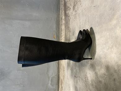 Deri Siyah Kadın Topuklu Çizme