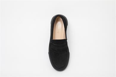 Hakiki Süet Kalın Taban Siyah Kadın Loafer