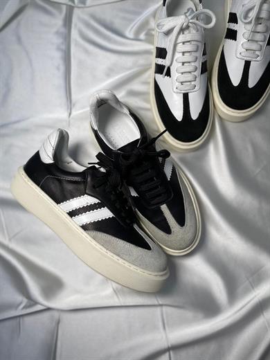 Bağcıklı Siyah Beyaz Kadın Sneaker
