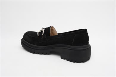 Tokalı Hakiki Süet Kalın Taban Siyah Kadın Loafer
