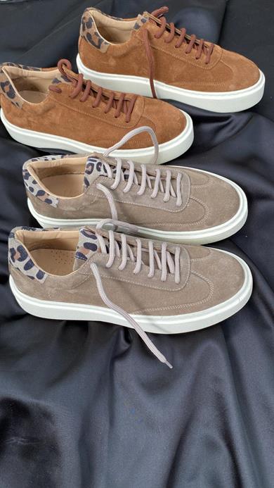 Süet Deri Leopar Detaylı Taba Kadın Sneaker