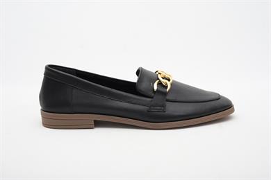 Zincirli Hakiki Deri Siyah Kadın Loafer