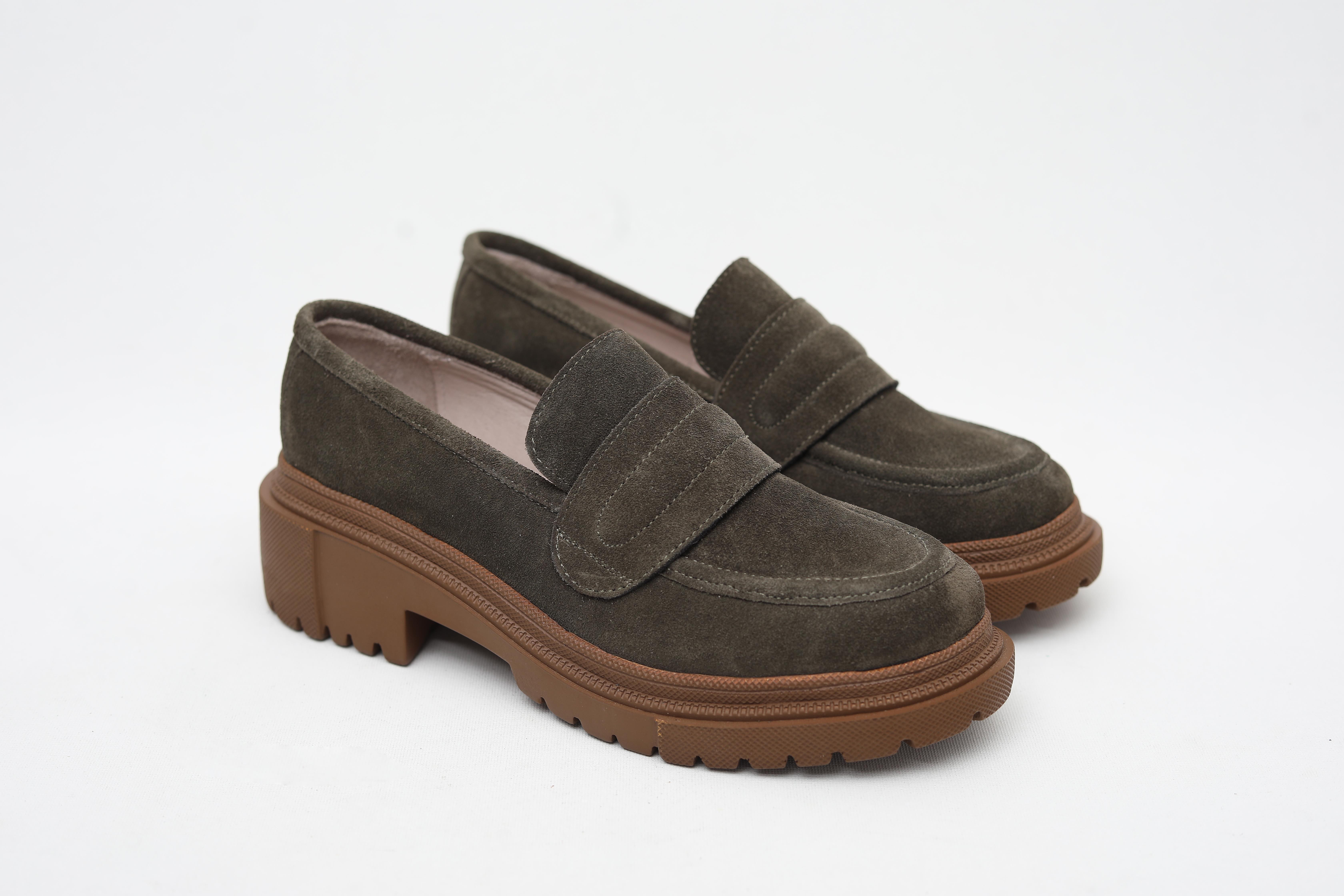 HAKİ HAKİKİ SÜET KALIN TABAN LOAFER