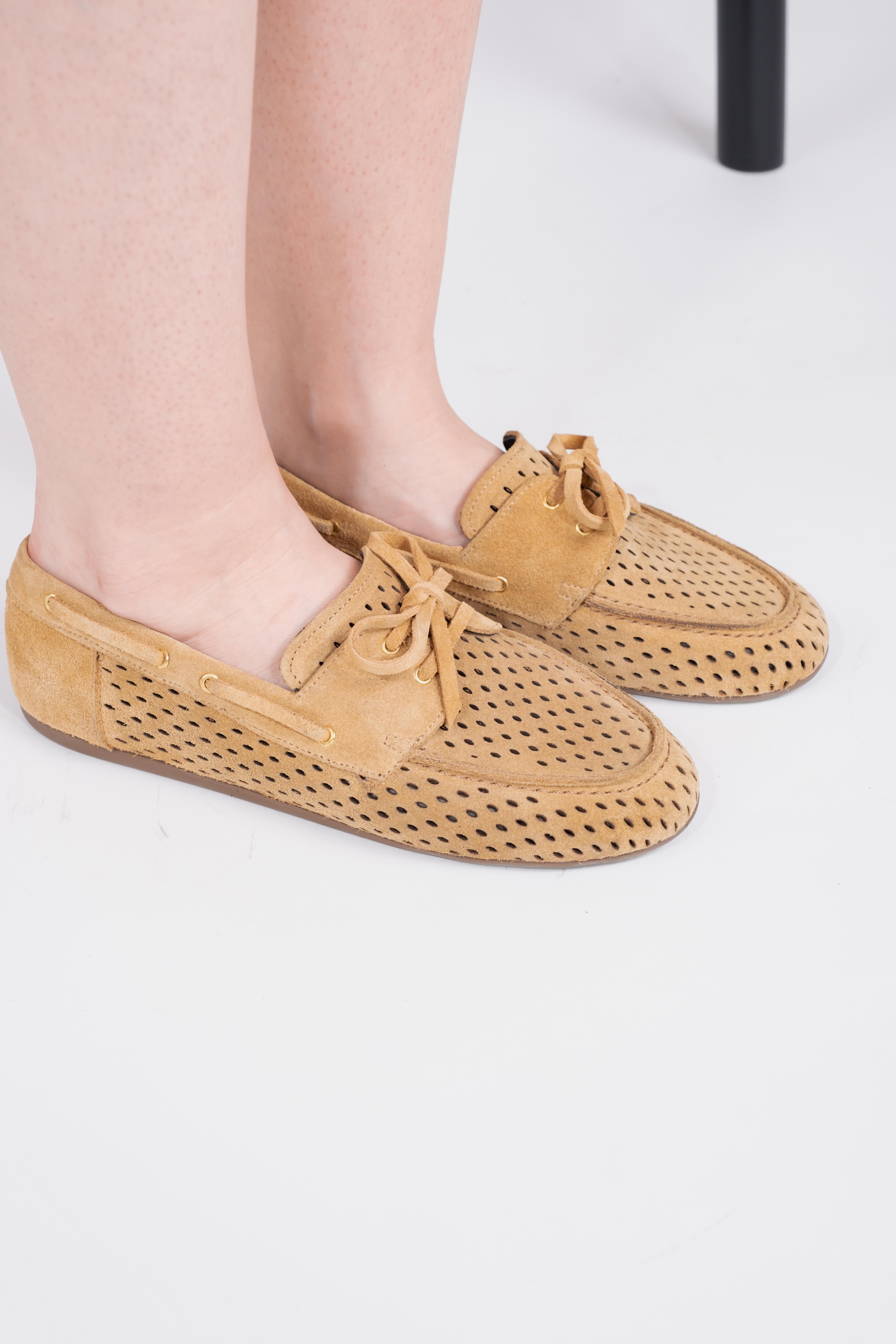 Hakiki deri Bağcıklı sarı süet kadın loafer
