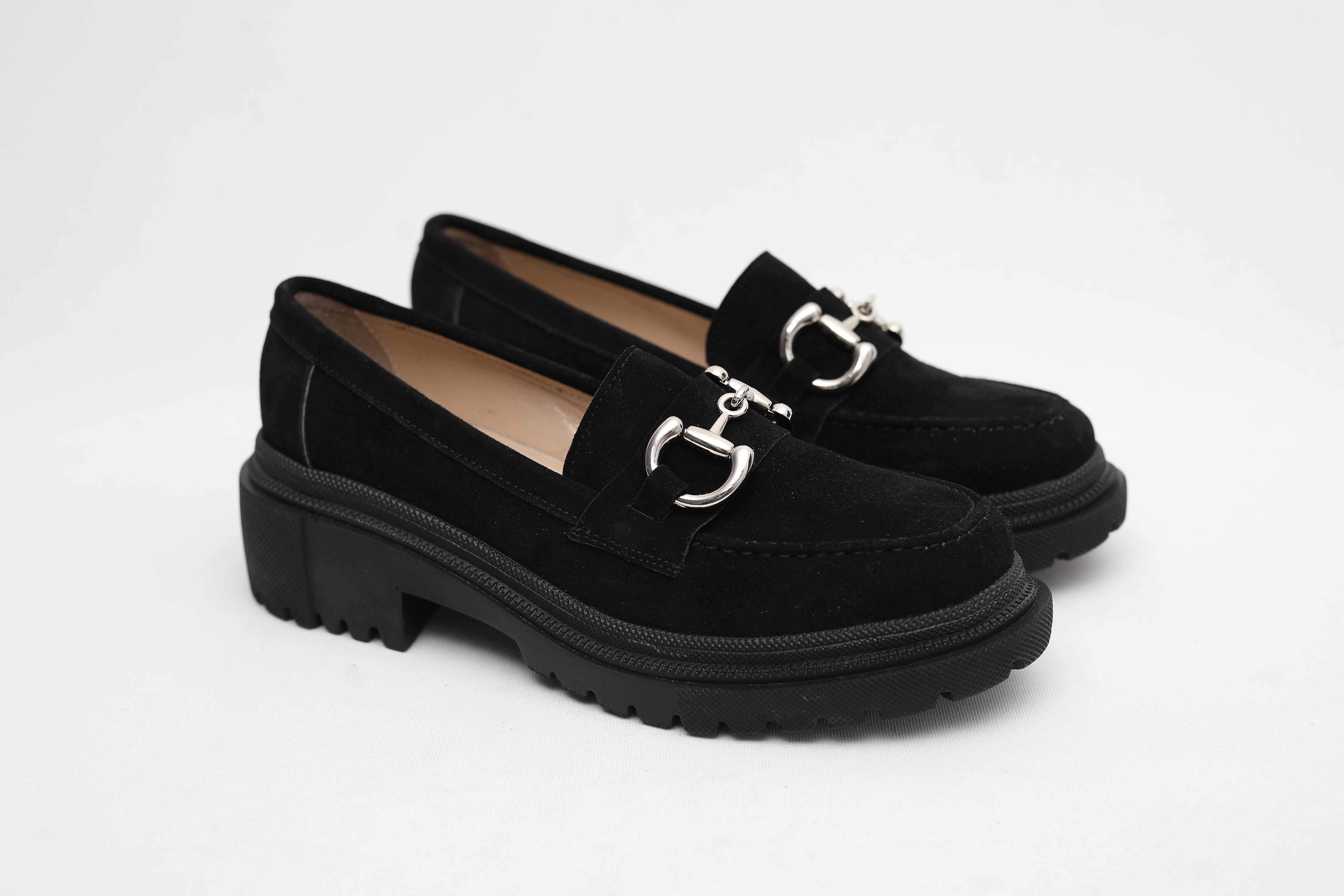 SİYAH TOKALI HAKİKİ SÜET KALIN TABAN LOAFER