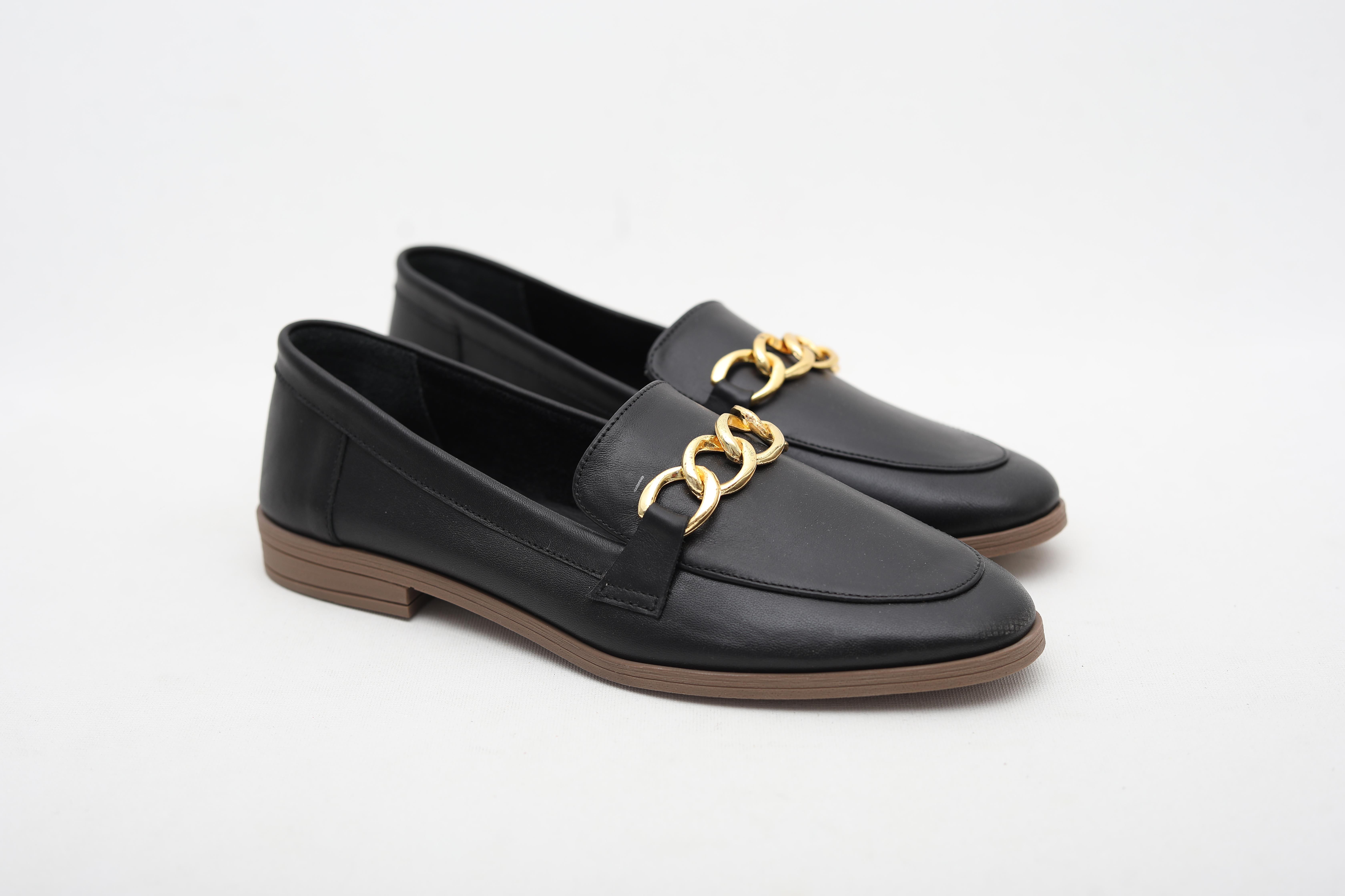 ZİNCİRLİ HAKİKİ DERİ SİYAH LOAFER