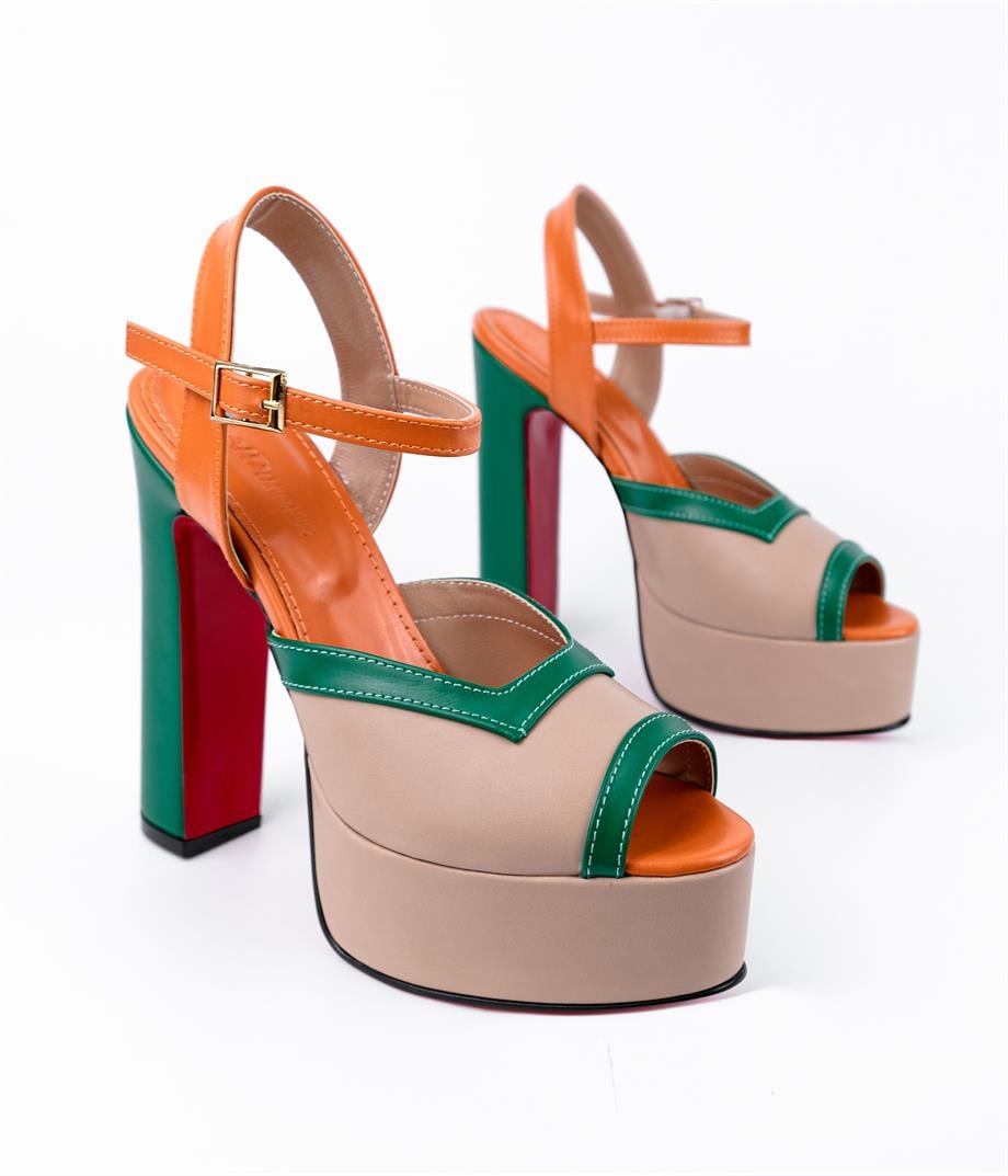 Brooks Yeşil Turuncu Mix Platformlu  Sandalet