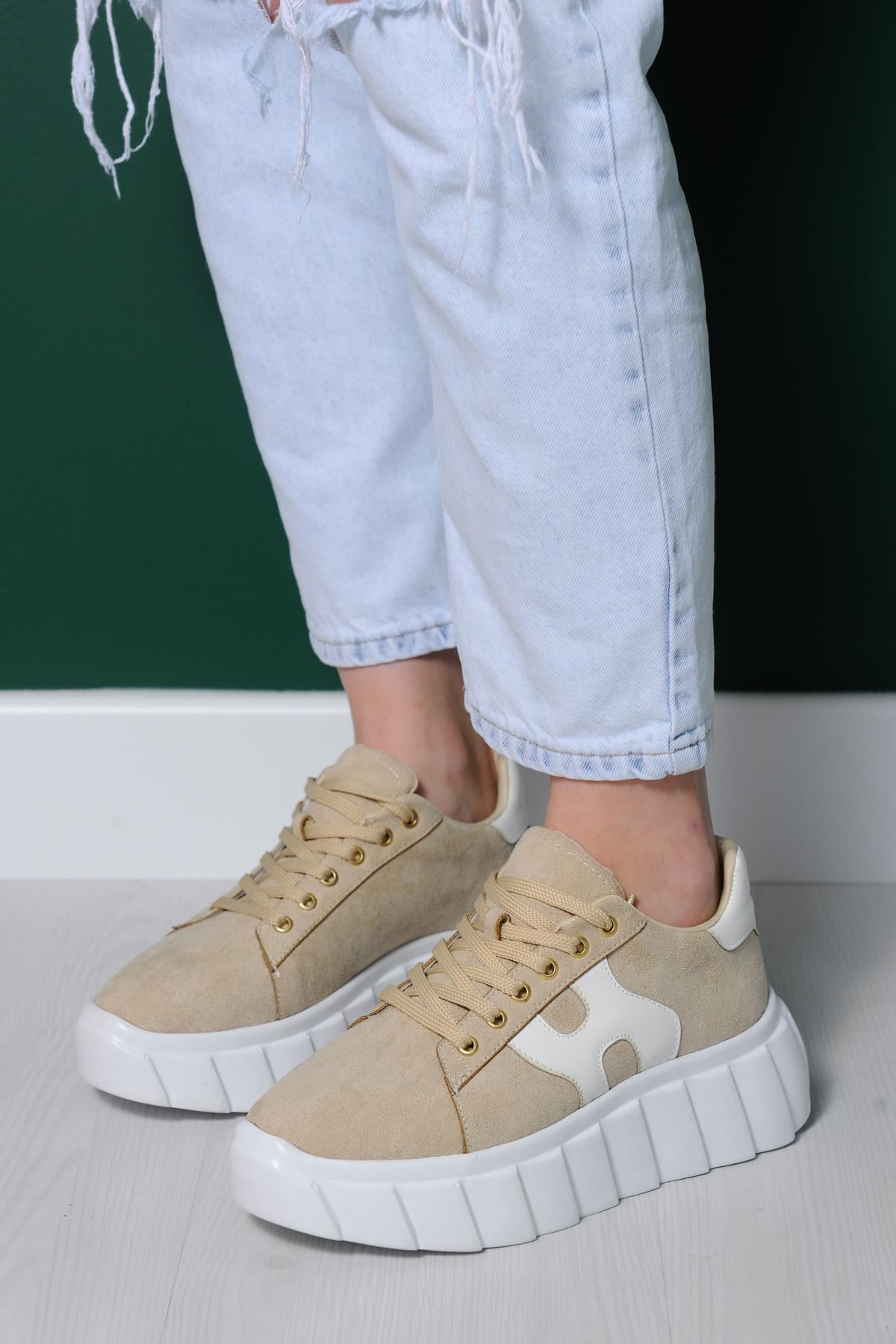 Flower Bej Sneakers 