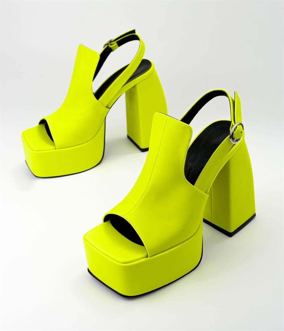 Paloma Neon Sarı Platformlu Kalın Topuk Sandalet 