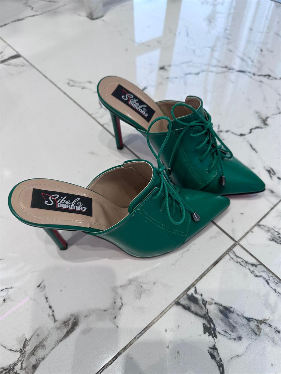 Penn Yeşil Mat Deri Stiletto Sandalet 