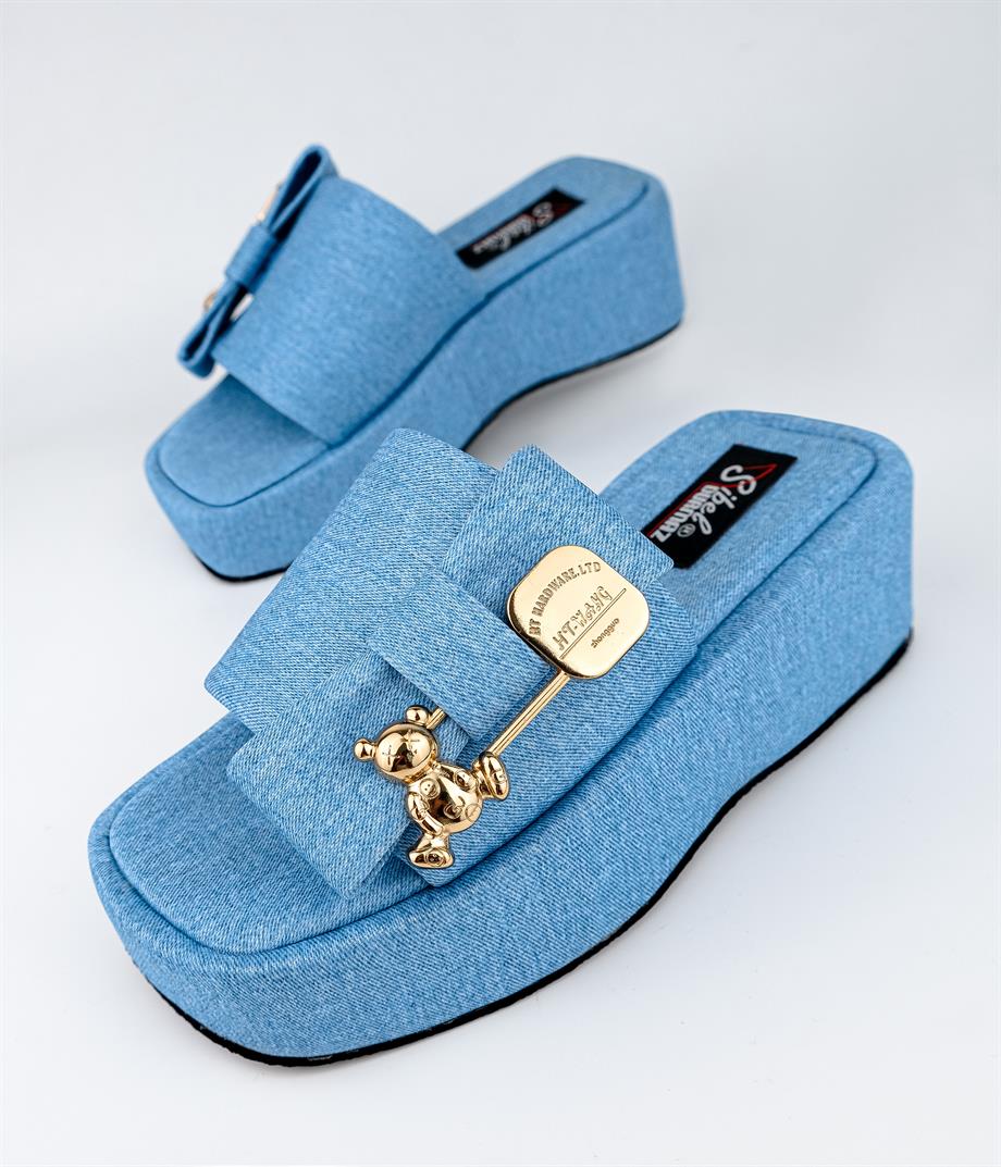 Sanco Denim Fiyonk Aksesuar Detaylı Terlik