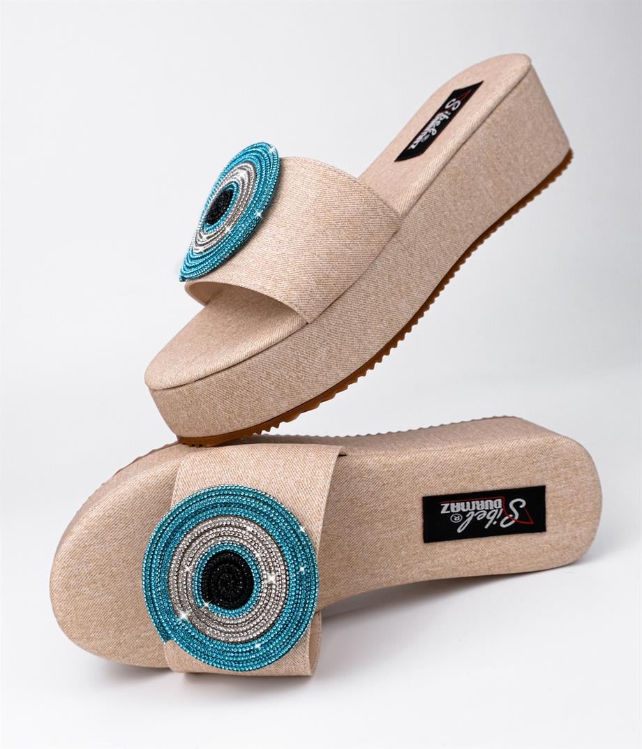 Sugar Ten Denim Taş Detaylı Terlik
