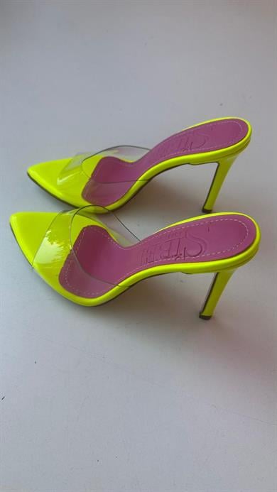 Olympos Neon Sarı Şeffaf İnce Topuk Terlik 