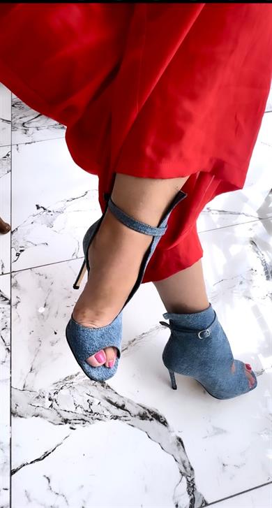 Tori Denim İnce Topuk   Sandalet 