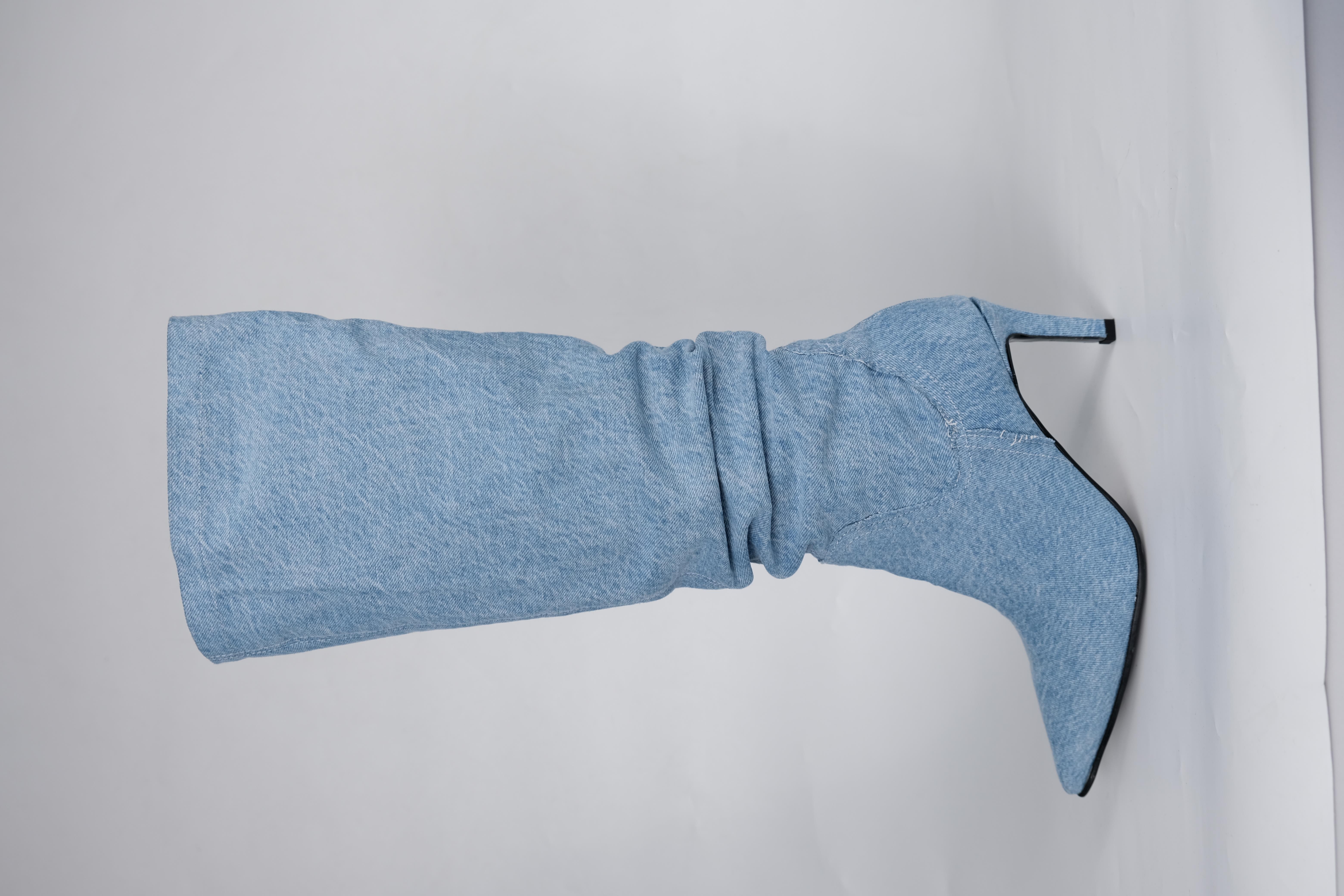 Amsterdam Denim Buz Mavisi Sivri Burun Çizme 