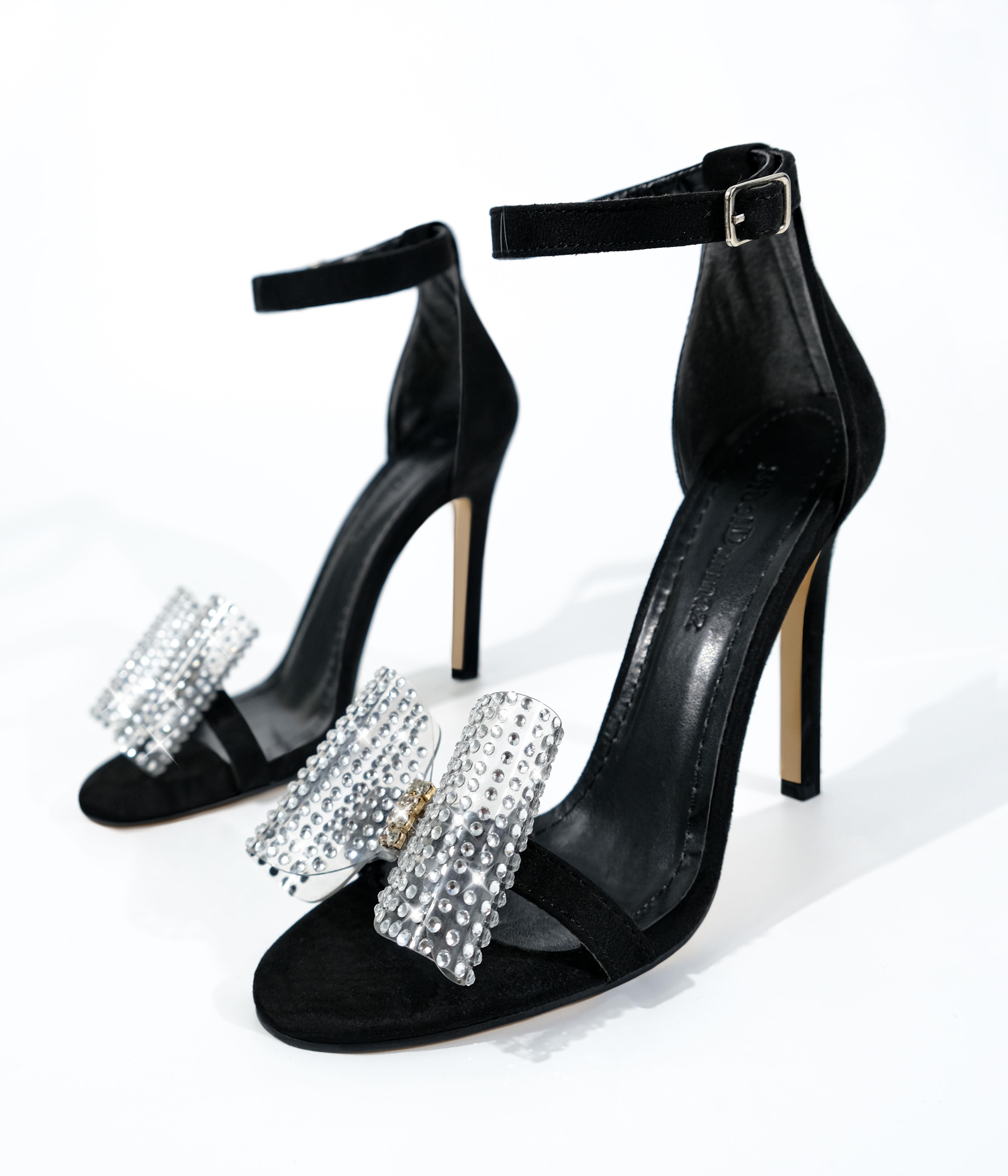 Arci Black Suede Leather  Sandals with Bowtie