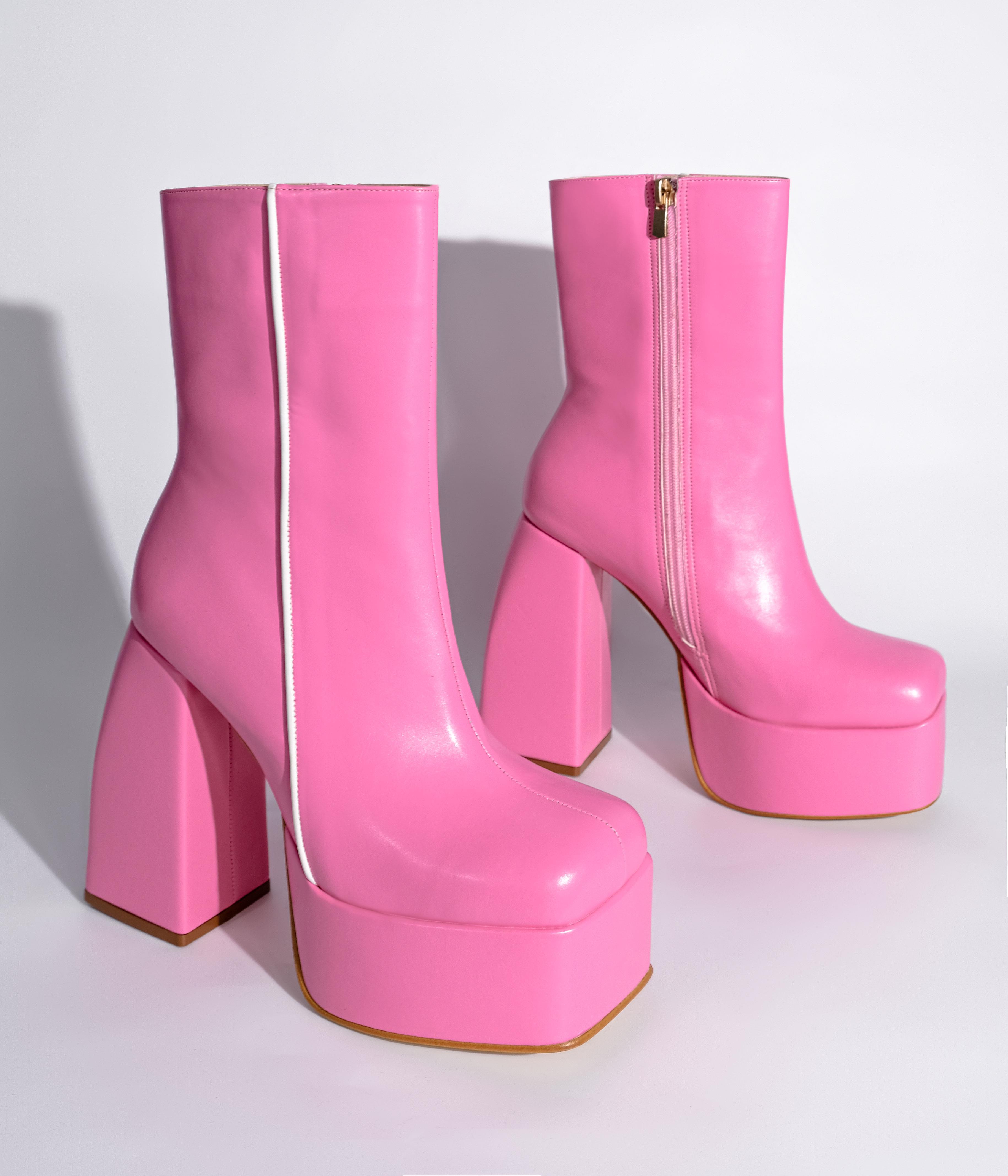 Astrid Pembe Mat Deri Yüksek Plaformlu Bot 