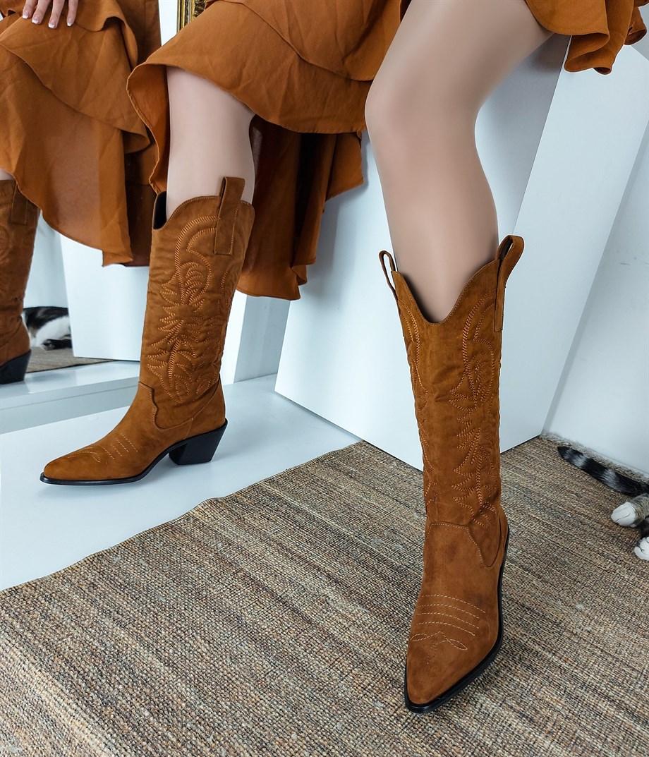 BEST Tan Suede Leather Chic Cowboy Boots 