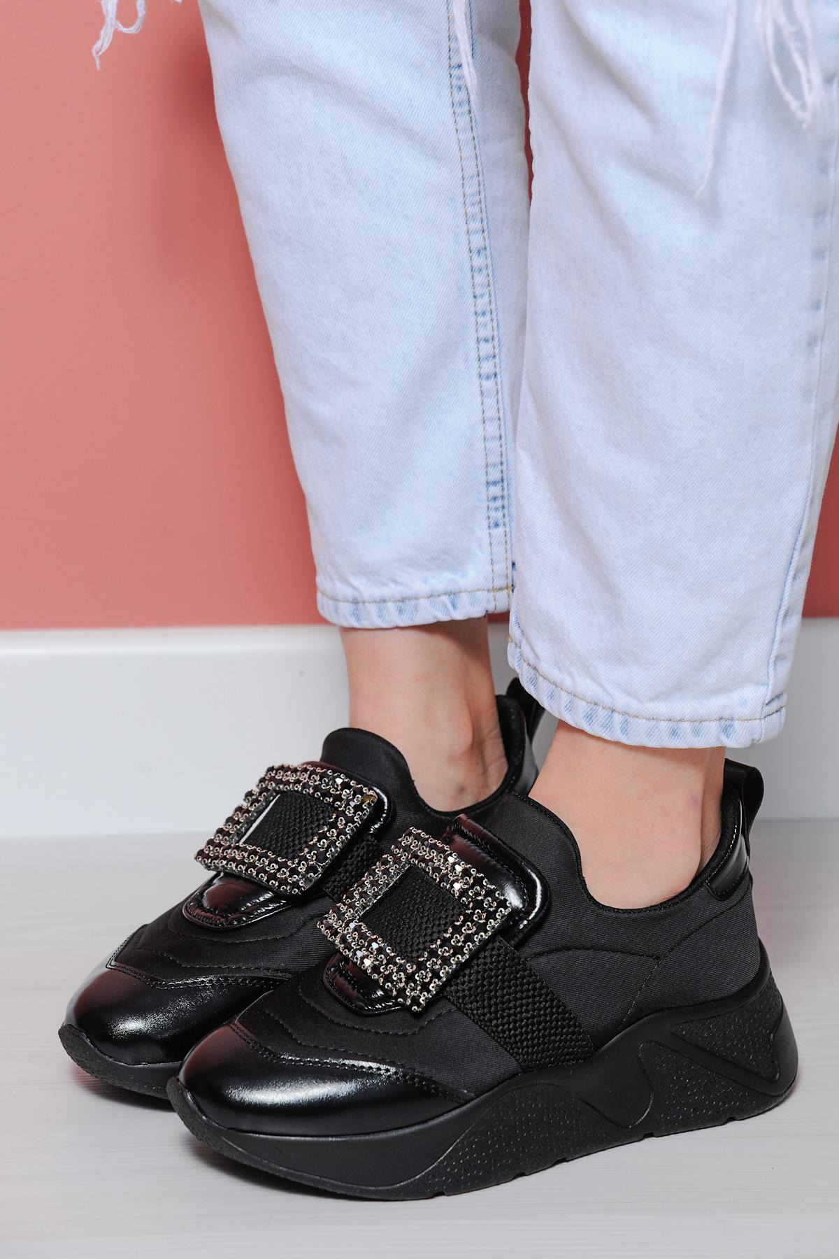 Bow Siyah Taş Detaylı Sneakers 